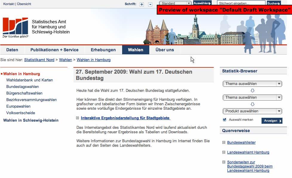 Zur Bundestagswahl 2009: Die Wahlseite des Statistikamtes Nord Wahlen in Hamburg