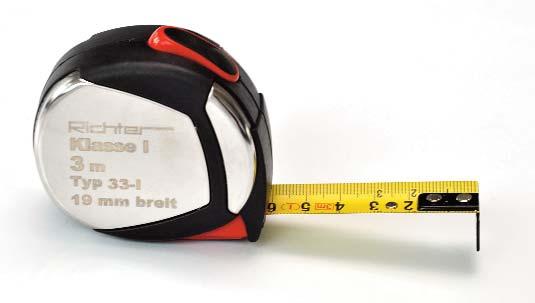 Taschenrollbandmaße geeicht nach EG-Genauigkeitsklasse I gelb lackierter Bandstahl Teilung an Ober- und Unterkante in schwarz cm-bezifferung in schwarz Dezimeterzahlen