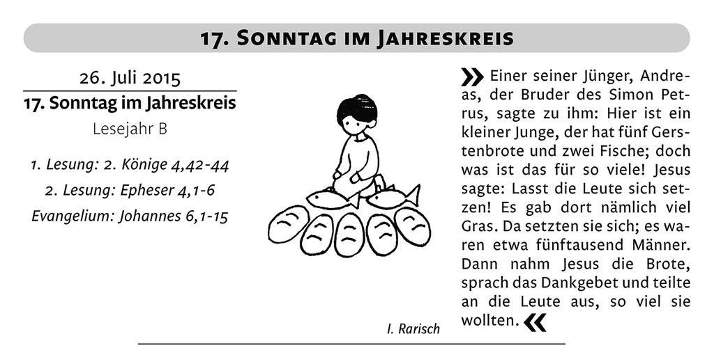 3 Gottesdienstordnung Al = Almendorf; Ma = Margretenhaun; Wn = Wiesen; Wl = Wissels; Tr = Traisbach Samstag, 25. Juli 2015, Hl. Jakobus Fest 17.