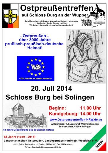 Liebe Landsleute und Freunde der Landsmannschaft Ostpreußen, nach unserer diesjährigen Frühjahrsversammlung in Oberhausen und dem Deutschlandtreffen in Kassel darf ich Sie nun auf unser 18.