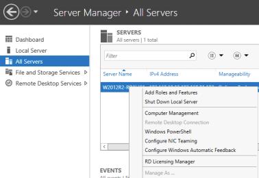Configuring Windows 2012 R2 Remote Desktop Licensing In der Server Verwaltung wählen Sie zunächst All Servers.