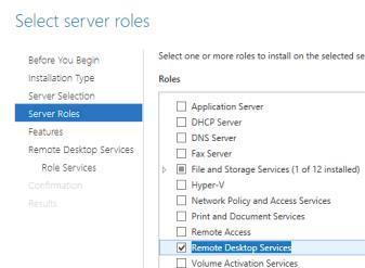 Installing the RD Licensing Server Role Auf dem Bildschirm zur Auswahl der Serverrollen, scrollen Sie bitte runter und klicken Sie die Remote Desktop