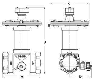 4. Produktdatenblatt 4.2.3 Delta DN 50 Innen-/Innengewinde mit Entleerventil Maße Spezifikationen Maximaltemperatur 120 C (kurzfristig 135 C) Minimaltemperatur -20 C Max. Differenzdruck 250 Max.