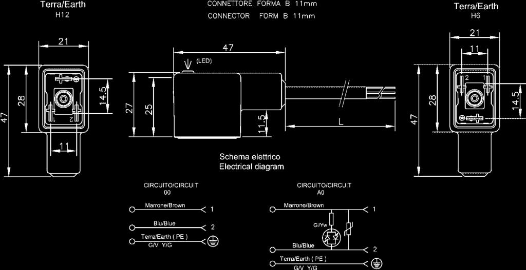 CONNECTOR/STECKVERBINDER B MOLDED/ANGESPRITZT CONNECTOR/STECKVERBINDER B WITH LED/MIT LED Connector/Steckverbinder B molded/angespritzt Connector/Steckverbinder B with LED/mit LED YD: LED+Diode 24