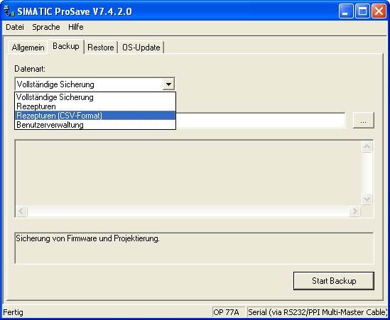 Neue Funktionalitäten und Funktionserweiterungen 3.6 Runtime-Optionen 3.6 Runtime-Optionen 3.6.1 ProSave Erweiterte Datensicherung In ProSave gibt es nun die Möglichkeit die Rezepturdatensätze in einer CSV-Datei zu sichern bzw.