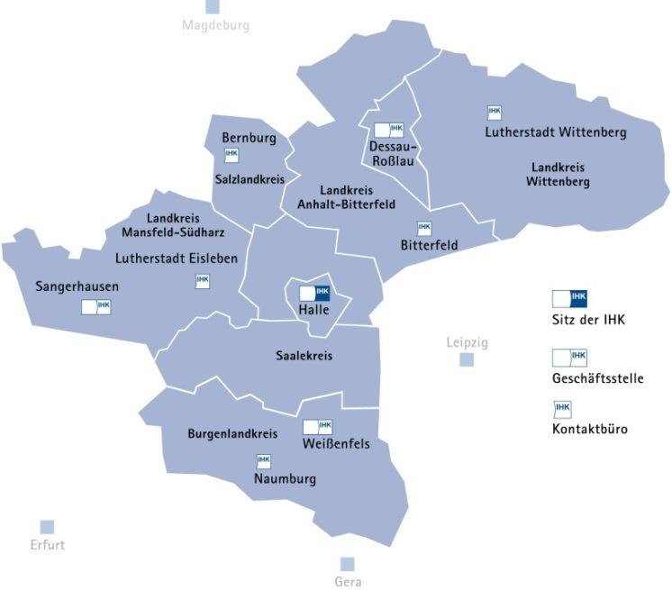kreisfreien Städte: Anhalt-Bitterfeld Burgenlandkreis Dessau-Roßlau Halle (Saale) Mansfeld-Südharz Saalekreis Salzlandkreis* / Bernburg Wittenberg *nur