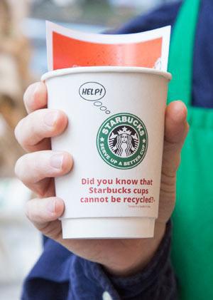 Technologiekonferenzen in den USA, einen Vortrag hält. Bereits 2008 gab Starbucks bekannt, seine Becher bis 2015 recycelbar zu machen.
