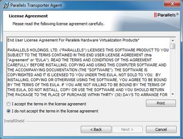 Installation von Parallels Transporter Agent 3 Im Fenster Zielordner geben Sie den Ordner an, wo Parallels Transporter