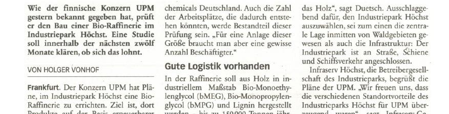 Chemieprodukte aus Holz Quellen: Höchster Kreisblatt, 25.