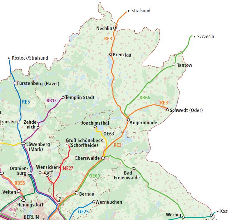 Verknüpfungspunkte in der Region* (Anteil der Bahn-Bus Umsteiger) 154/856 36/216 Wilmersdorf 20/54 Schwedt Mitte 156/572 8/400 74/226 144/2154 Umsteiger/Ein-Aussteiger