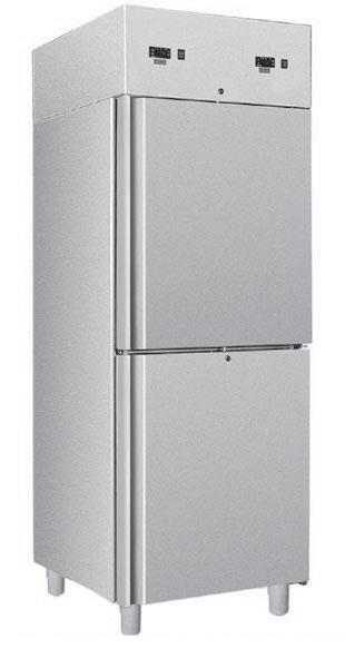Kombi-Kühlschrank 700 Liter - Normal- und Tiefkühlung mit 2 Türen - Außen und Innen CNS AISI 304 - Isolierung 60 mm - Umluftkühlung - Türanschlag rechts, selbstschließend - elektronische Steuerung