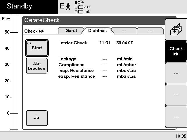 Aufbereiten Gerätecheck Am Ende des Gerätechecks zeigt der Bildschirm ein Kontrollblatt, auf dem die Ergebnisse der Checks angezeigt werden.