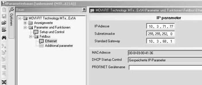 Konfiguration im Transparent-Mode Gerätetausch 12 6. Wechseln Sie zum Fenster "Gerätefunktionen" / "Setup" / "Ethernet".
