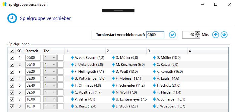 die neue Startzeit ein und klicken Sie auf den Haken daneben alle Spielgruppen werden angepasst.