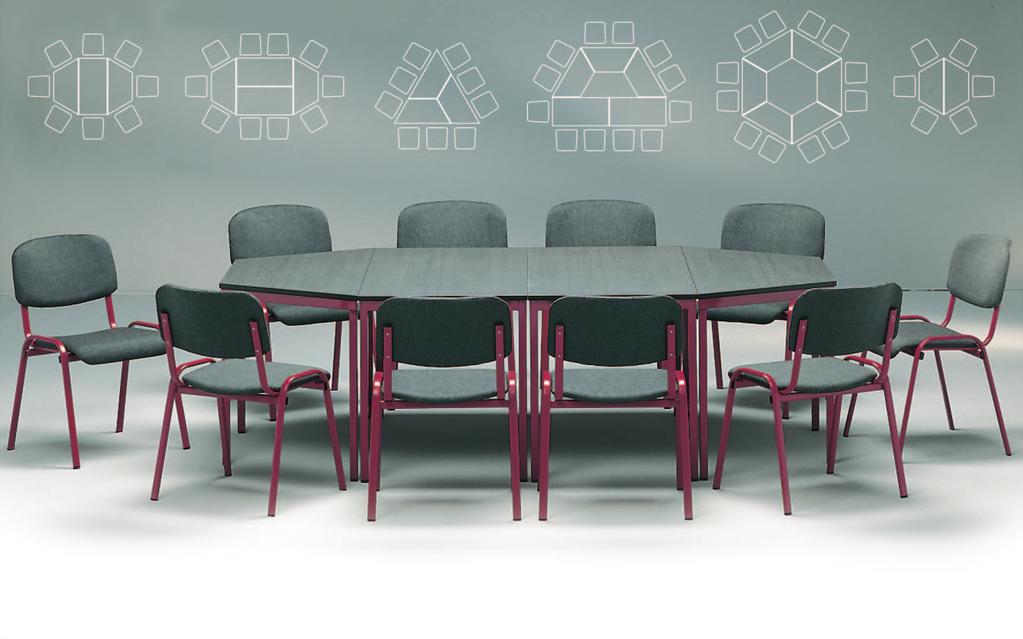 Seminarraum- Seminarraum- Stahlrohr Das Anwendungsbeispiel zeigt eine Konferenzanordnung - bestehend aus 10 Stühlen (Nr. 34020, Polster: Stoff-Nr.