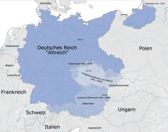 1938: Münchner Abkommen Ebenfalls 1938 werden mit Zustimmung der europäischen Großmächte (Frankreich, Großbritannien & Italien) im