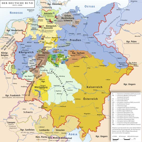 Deutscher Bund: 1815 66 1815 schließen sich die deutschsprachigen Fürstentümer zu einem Staatenbund zusammen, in dem das Kaiserreich