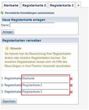 ecampus Löschen Innerhalb der Registerkartenverwaltung (s.o.) können Sie im Abschnitt Registerkarten verwalten Registerkarten löschen.