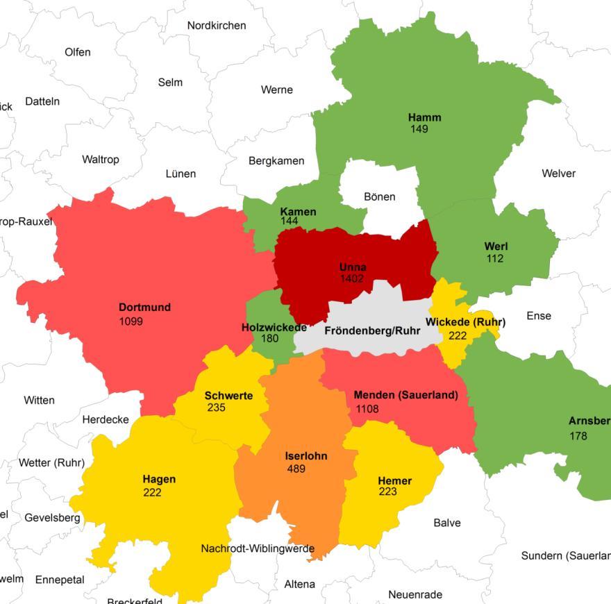 Eckdaten zur Mobilität: Pendlerdaten Auspendler (Berufspendler) Unna (1.400) Menden (1.100) Dortmund (1.100) ca. ¾ der Auspendler legen Distanzen von max.