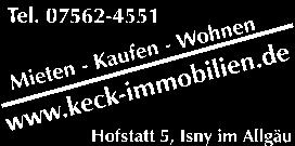 de Erfahrung Kompetenz - Qualität Isny im Allgäu Kastellstraße 13 Telefon 075 62/9 70 19 23 3 Zimmer Eigentumswohnung in Maierhöfen 63 qm Wfl.