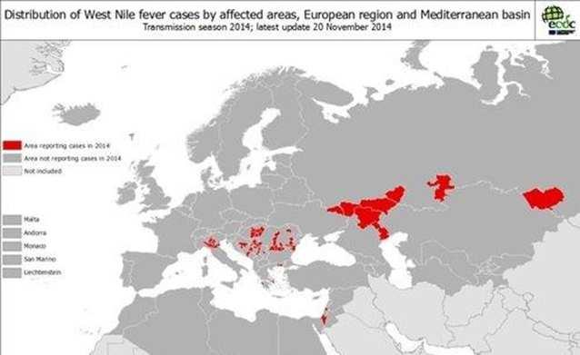 Epidemiological update 24 Nov 2014: End of West Nile virus transmission season in Europe The first cases of West Nile fever (2 cases) were reported on 13 June 2014 from Republika Srpska in Bosnia and