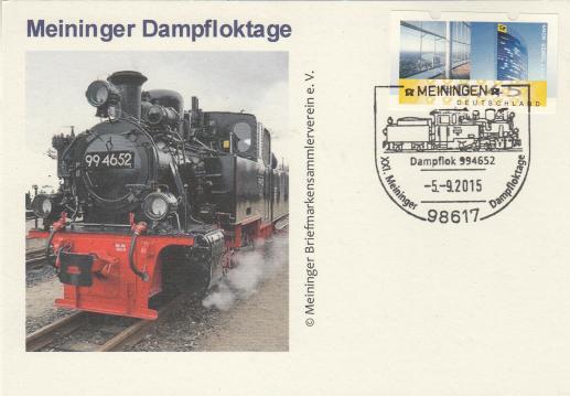 Souvenirkarte XXI Meininger Dampfloktage, mit SST vom 05.