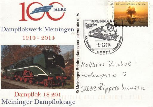 2015 Souvenirumschlag XX Meininger Dampfloktage, mit SST