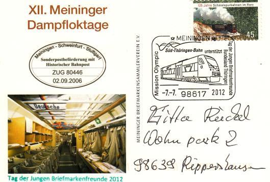 07.2012, mit SPZ: 175 Jahre Eisenbahn in Deutschland: 0,55