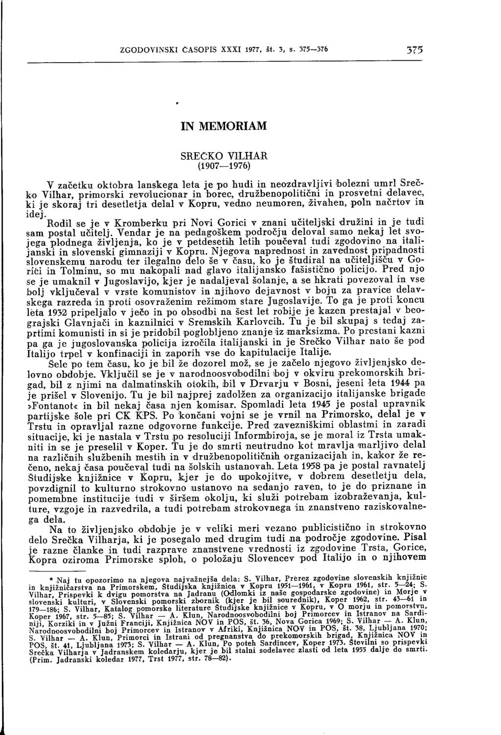 ZGODOVINSKI ČASOPIS XXXI 1977, št. 3, s.