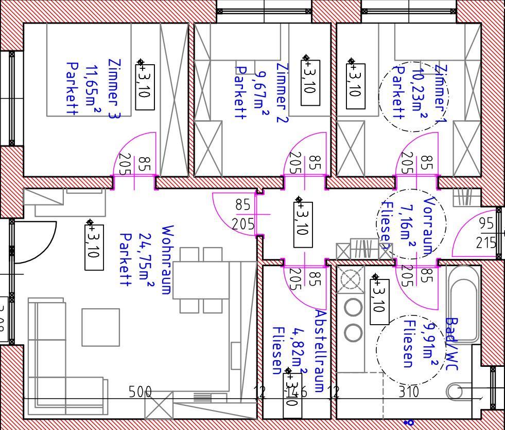 Grundriss: Wohnung TOP 4 TOP 4 : 4 Räume - im EG: Top 4 Wohnfläche: 78,18 m² Loggia: 09,50 m² zzgl.