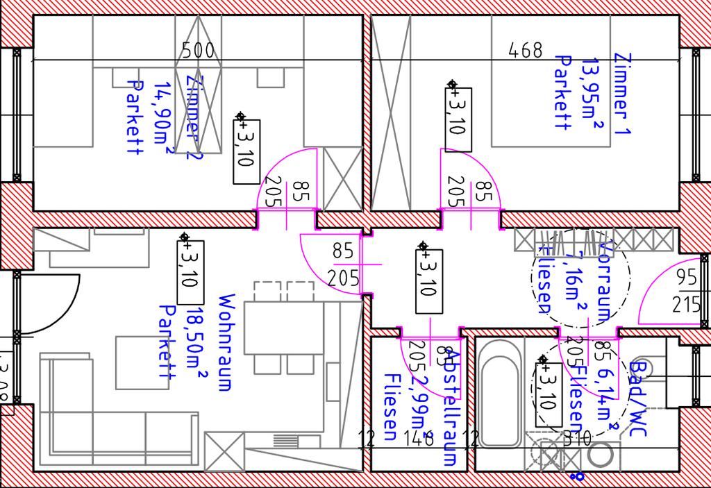 Grundriss: Wohnung TOP 5 TOP 5 : 3 Räume - im EG: Top 5 Wohnfläche: 63,64 m² Loggia: 11,10 m² zzgl.