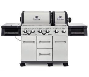 BROIL KING GASGRILLS BROIL KING IMPERIAL 690 XL 4 + 2 Edelstahl-Brenner 17,6 kw Edelstahl-Brenner für Drehspiess 4,4 kw Drehspiess mit Motor seitliche Kochstelle 2,7 kw 4-teiliger Edelstahl-Rost