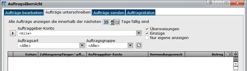 Durchführungsdatum 35 Tage Das maximale Durchführungsdatum von Zahlungsaufträgen wurde von 28 Tage auf 35 Tage erhöht Dislozierte Aufträge können somit über 1 Monat am ELBA-Bankrechner