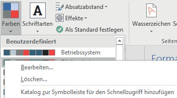 Design speichern Speichern Sie ein neues Design mit den benutzer definierten Farb, Schrift- und Effekteinstellungen mit Designs, Aktuelles Design speichern.