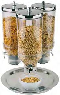 3 x 4,5 ltr. Cerealienspender ROTATION cereal dispenser dispensador de cereales distributeur de céréales matt poliert, drehbarer massiver Ständer, Behälter herausnehmbar, inkl.