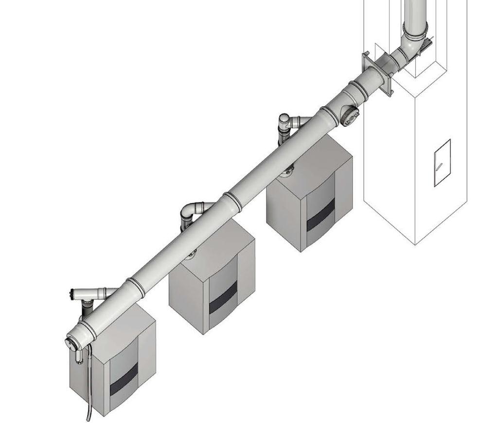 11 4.2 Montage Kaskade / Verbindungsleitung, einwandig Die zumeist deutlich größer dimensionierte Sammelleitung stellt die Verbindungsleitung