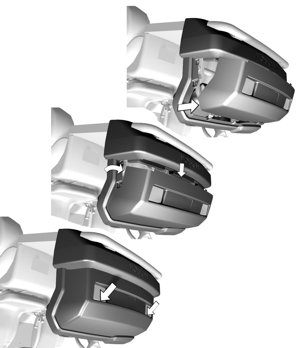 Fassen Sie die Motorhaube in den Scheinwerferöffnungen an und heben sie an, um die unteren Befestigungsnasen aus den Rahmenschlitzen zu heben (Bild 3).
