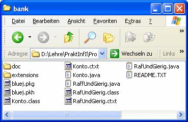 Starten des Hauptprogramms (1) ohne BlueJ Aufruf der kompilierten Klasse, die