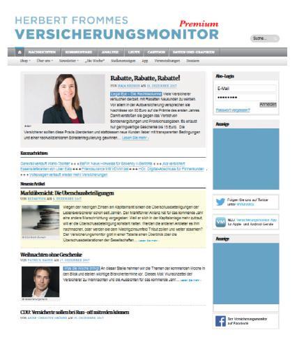 Online-Anzeigen auf der Website www.versicherungsmonitor.de Anzeigen auf der Website sind für alle Besucher sichtbar.