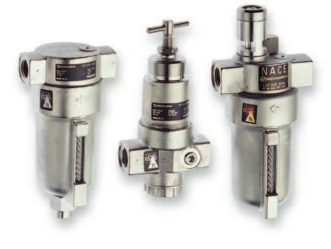EDELSTAHLKOMPONENTEN filter, Druckregler, Öler F22, R22, L22 1/2 NPTF Die Werkstoffe entsprechen den NACE*- Empfehlungen (MR-017, Stand 2002) 2-µm-Filterelement als Standard Ausrichtbarer