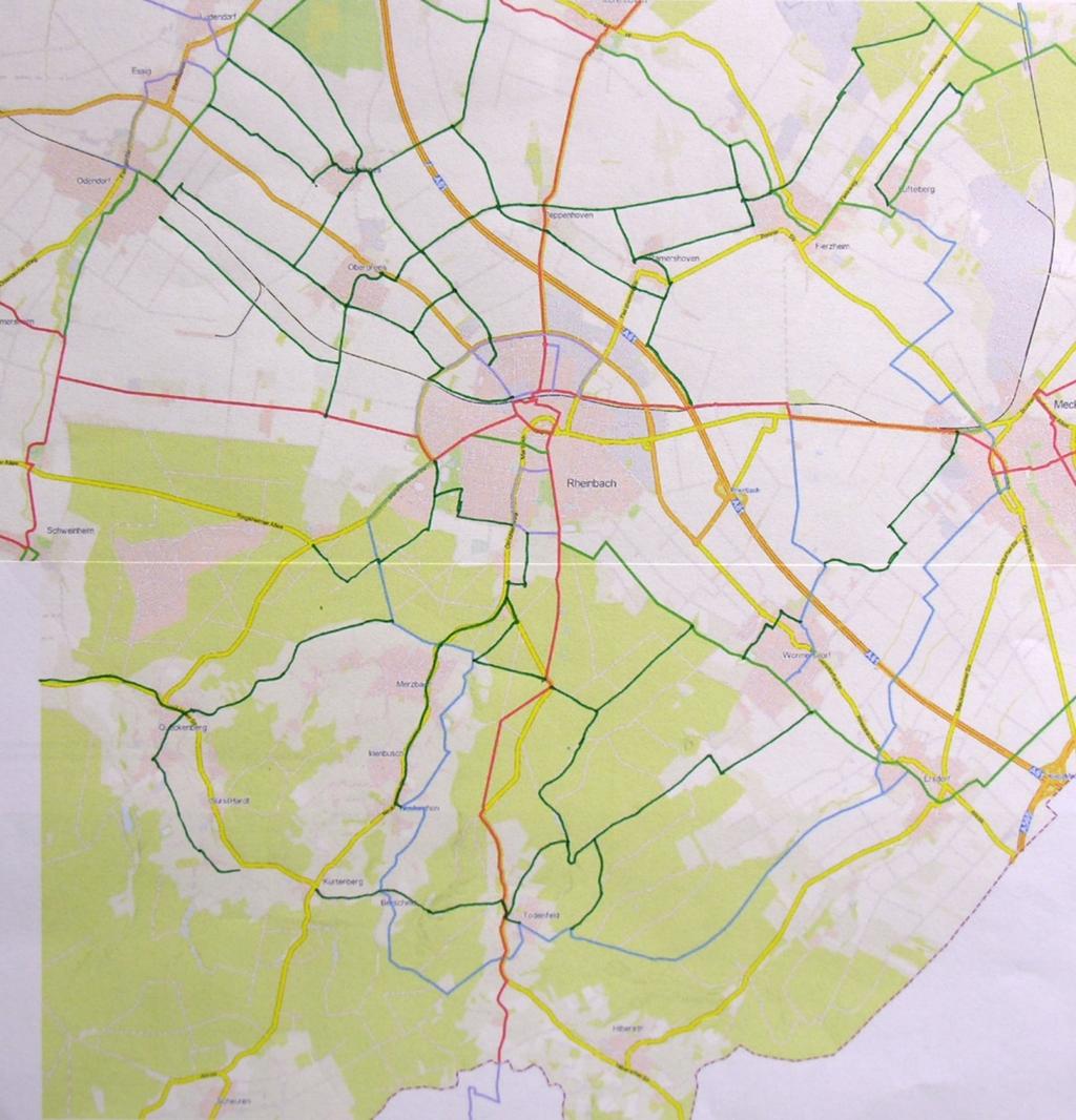 So sah es Mitte der Neunziger Jahre aus (heutige Routen eingeschlossen, Basis: Stadtplan Rheinbach, 4.