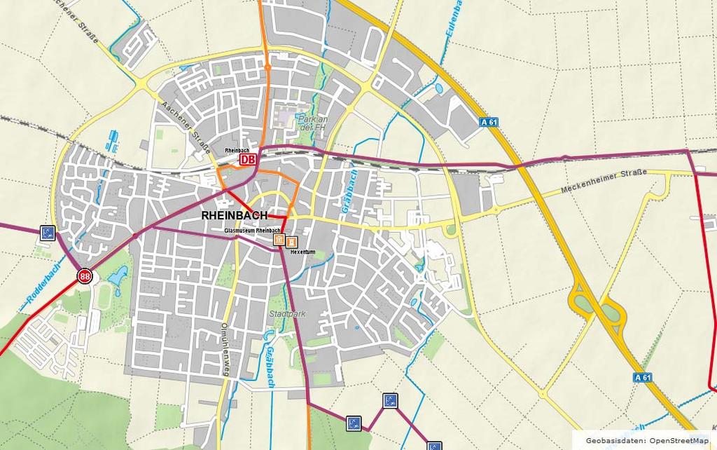 So sieht das Radroutennetz für die Rheinbacher Kernstadt in der Karte