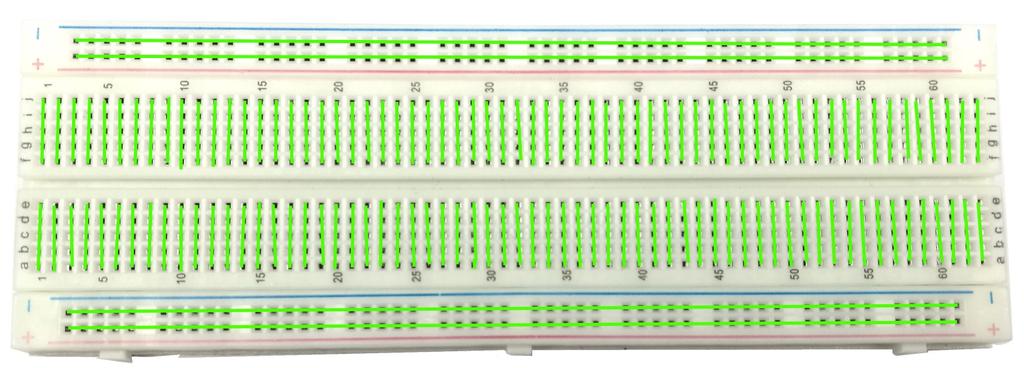 Im folgenden Bild ist farbig dargestellt, welche Kontakte miteinander verbunden sind. 2.1.2.2 Leuchtdioden (LED) Mit LEDs kann man sehr schnell die Ergebnisse eines Projekts testen.