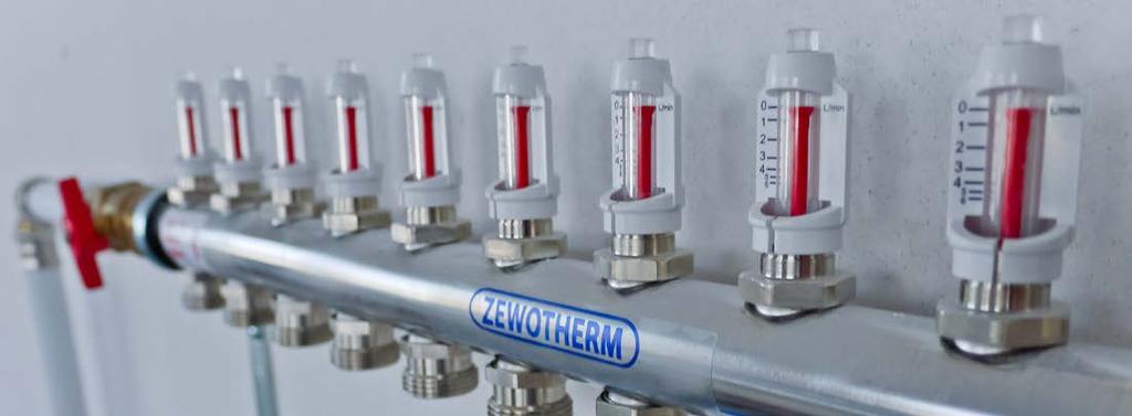 ZEWO Systemverteiler Der Systemverteiler wird für die Verteilung und Einregulierung des Volumenstroms der einzelnen Heizkreise in Niedrigtemperaturheizanlagen (Fußboden- oder Wandheizungen)