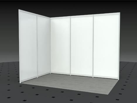 Standsystem Basic 84,00 /m 2 Booth system Basic ab/from 6m 2 carpet fair rips, grau, covered with foil Möbel sind