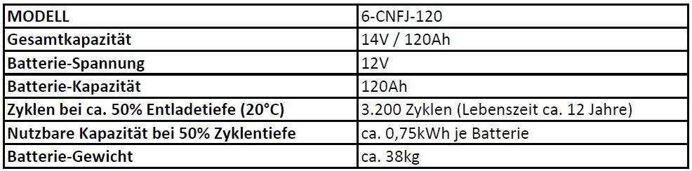 Modell: Blei-Crystal-Batterie 6-CNFJ-120 Lebensladezyklen: Abb.