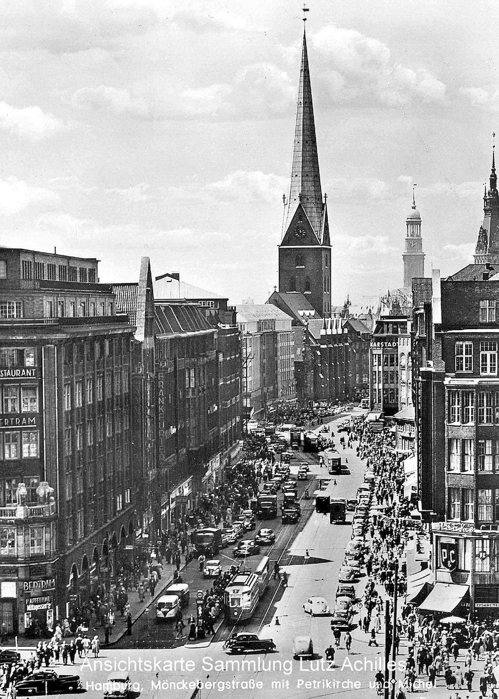 Gut zu erkennen ist der hektische Großstadtverkehr, der sich in den 1950er Jahren