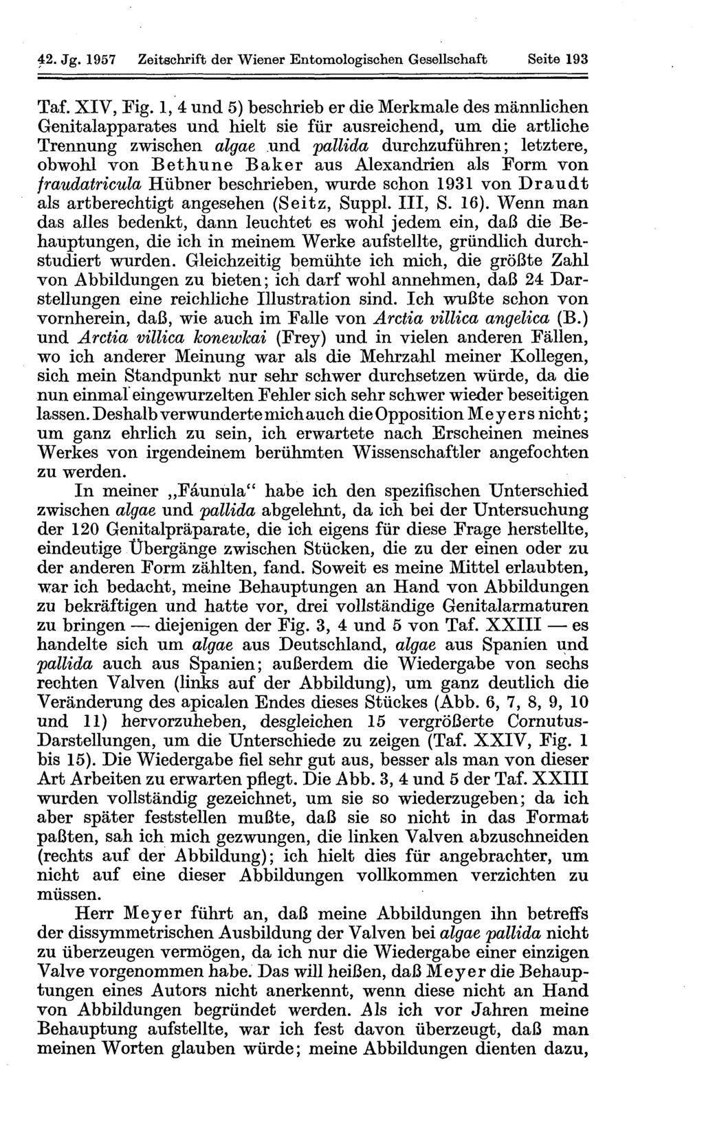 42. Jg. 1957 Zeitschrift der Wiener Entomologischen Gesellschaft Seite 193 Taf. XIV, Fig.