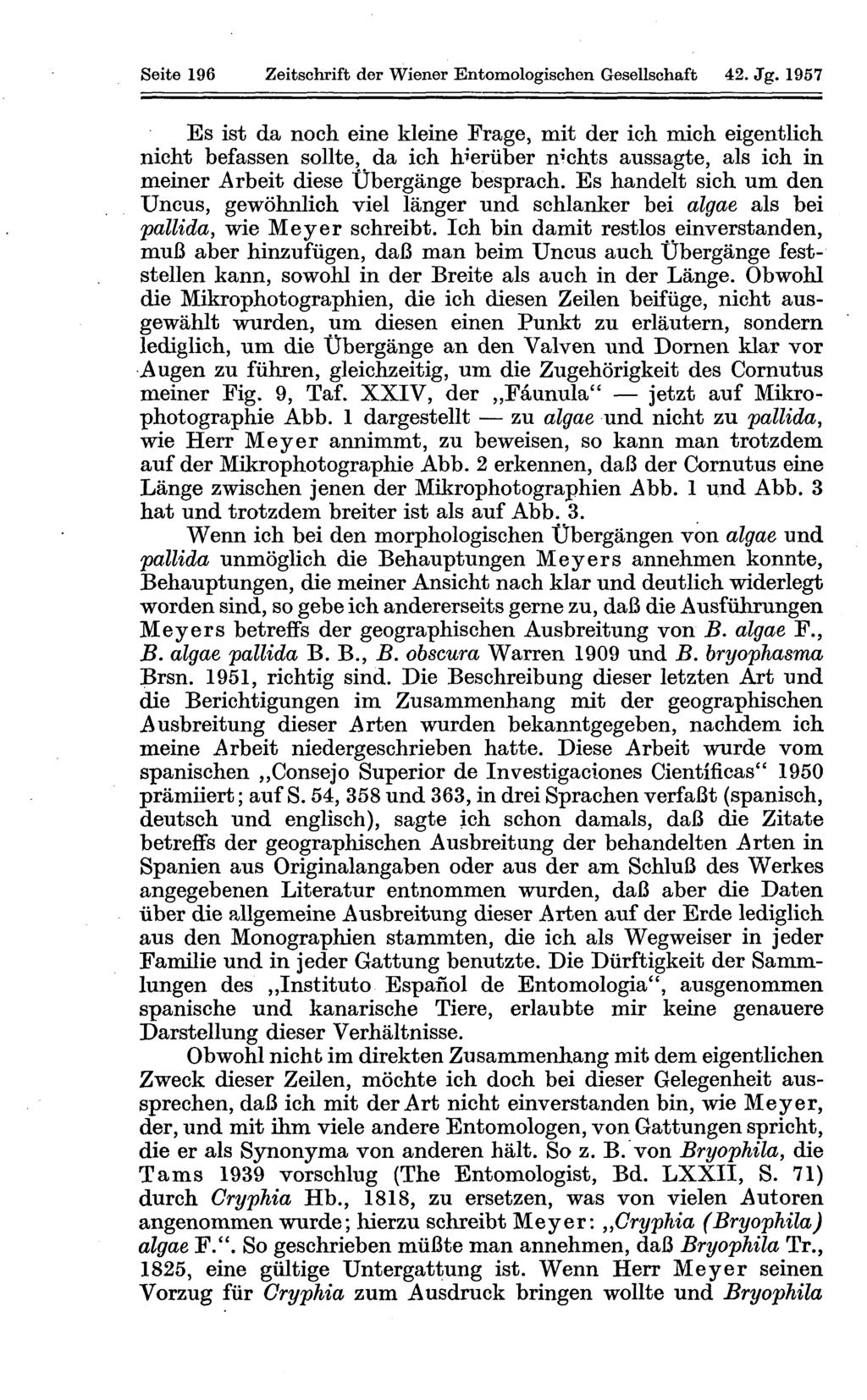 Seite 196 Zeitschrift der Wiener Entomologischen Gesellschaft 42. Jg.