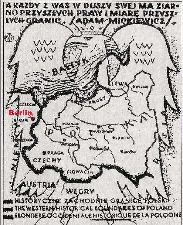 2 (Text: Das ab 1930 vom halbamtlichen polnischen Westmarkenverband verbreitete Flugblatt sah Polens Westgrenze unmittelbar vor Berlin 7 ) Im Mai 1939 nach der englischen Garantie für Polen fanden